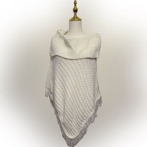 Elegant White Knit Poncho Sweater